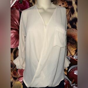 Guess Cream Sheer V-Neck Blouse Size S